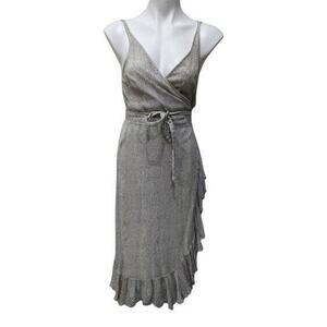 AllSaints Size 8 Dayla Wrap Dress Black White Ruffled Sleeveless Fully Lined